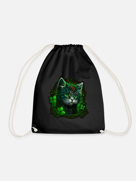 Katze Kätzchen St. Patricks Day Irland Irisch - Turnbeutel - Schwarz