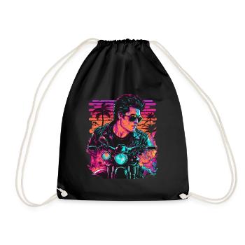 Retro Biker Illustration Moto Synthwave Art - Sac de sport léger - noir - Devant