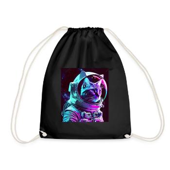 Cat Kitten Space Astronaut Cosmos Neon - Drawstring Bag - black - Front