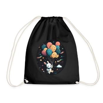 Süßer Hase Mit Luftballons Ostern Weltraum - Turnbeutel - Schwarz - Vorne