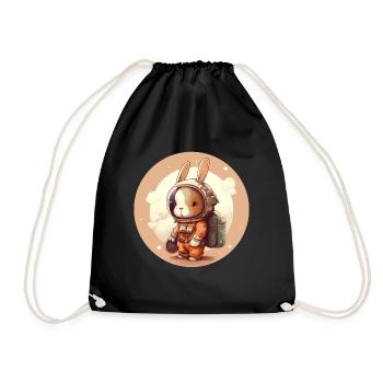 Cute bunny with balloons Easter space - Drawstring Bag - black - Front