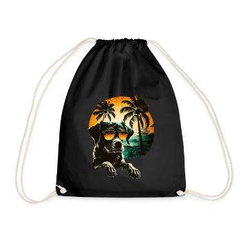 Cute dog with sunglasses on the beach - Drawstring Bag - black - Front