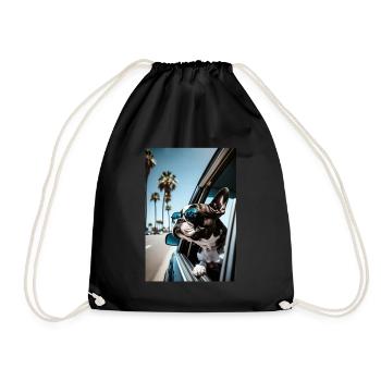 Boston Terrier Sunglasses Beach Palm Summer - Drawstring Bag - black - Front