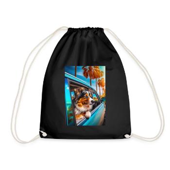 Australian Shepherd Sunglasses Beach Palm Trees - Drawstring Bag - black - Front