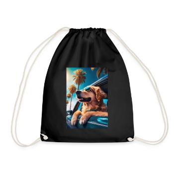Golden Retriever Sunglasses Beach Palms - Drawstring Bag - black - Front