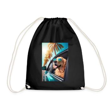 Golden Retriever Sunglasses Beach Palms - Drawstring Bag - black - Front