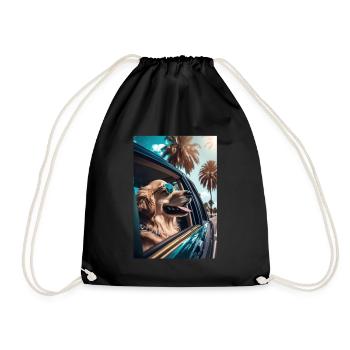 Golden Retriever Sunglasses Beach Palms - Drawstring Bag - black - Front