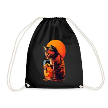 Funny cat drinks cocktail Cat lover - Drawstring Bag - black - Front