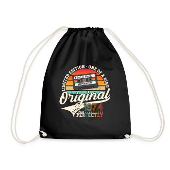 49th birthday man March Born 1974 Cassette - Drawstring Bag - black - Front