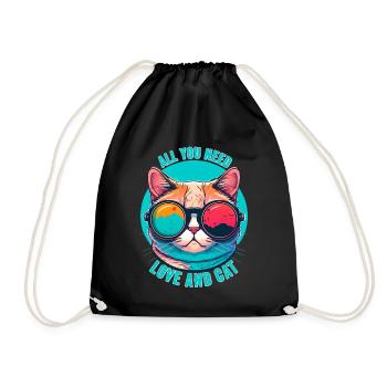 Funny cat with sunglasses cat lovers - Drawstring Bag - black - Front