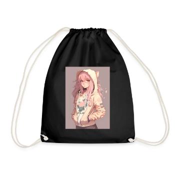 Anime Girl Waifu Japanese Aesthetic Kawaii Otaku - Drawstring Bag - black - Front