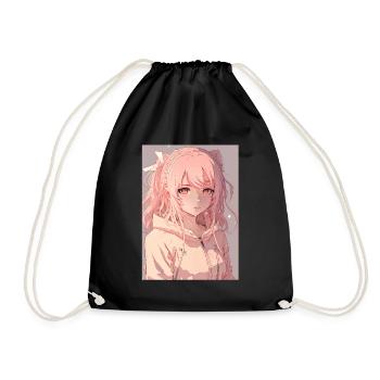 Anime Girl Waifu Japanese Aesthetic Kawaii Otaku - Drawstring Bag - black - Front
