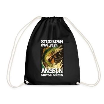 Angeln Hecht Raubfisch Fischen Anglerin Studium - Turnbeutel - Schwarz - Vorne