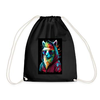 Lama Alpaca Sunglasses Hoodie Rainbow Colors - Drawstring Bag - black - Front