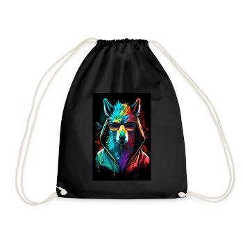 Lama Alpaca Sunglasses Hoodie Rainbow Colors - Drawstring Bag - black - Front