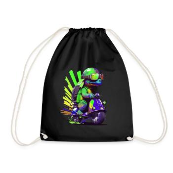 Funny colorful turtle on a scooter - Drawstring Bag - black - Front
