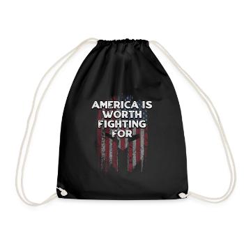 America is Worth Fighting for Patriotic Proud - Drawstring Bag - black - Front