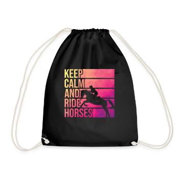 Colorful horse "Keep Calm And Ride - Drawstring Bag - black - Front