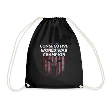 Consecutive World War Champion Funny Patriotic - Drawstring Bag - black - Front