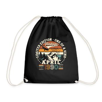 33rd birthday man April vintage 1990 vintage - Drawstring Bag - black - Front