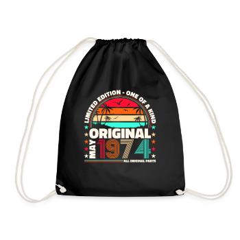 49th Birthday Man April Vintage 1974 Cassette - Drawstring Bag - black - Front