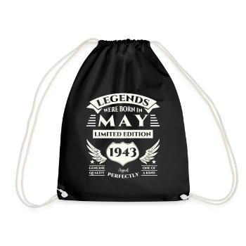 80th Birthday Man Legendary May Born 1943 - Drawstring Bag - black - Front