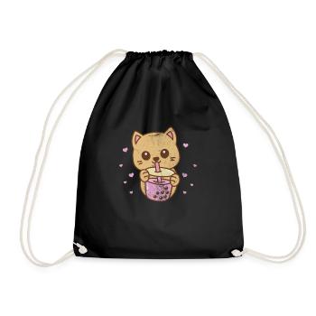 Bubble Tea Boba Tea Kawaii Geschenk - Turnbeutel - Schwarz - Vorne