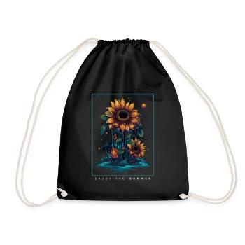 Psychedelische Sonnenblumen Garten Natur Geschenk - Turnbeutel - Schwarz - Vorne
