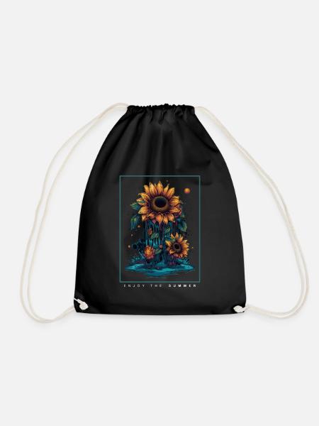 Psychedelische Sonnenblumen Garten Natur Geschenk - Turnbeutel - Schwarz