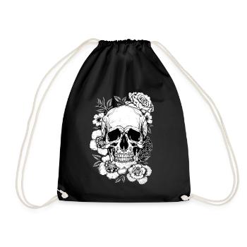 Aesthetic Floral Skull Art Gift - Drawstring Bag - black - Front