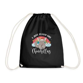 Chinchilla Nagetier Haustier Nager Geschenk - Turnbeutel - Schwarz - Vorne