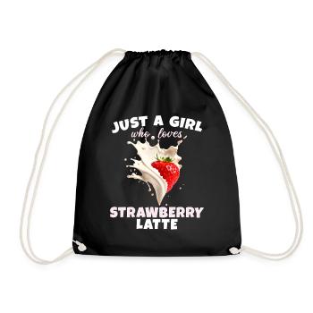 Strawberry Latte Girl Loves Coffee Coffee - Drawstring Bag - black - Front
