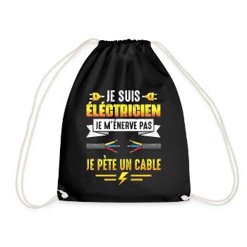 Cadeau électricien je pète un cable humour papa - Sac de sport léger - noir - Devant