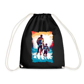 Vater und Sohn Eishockey Vatertags Geschenk - Turnbeutel - Schwarz - Vorne