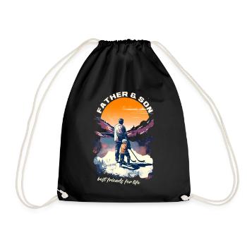 Vater und Sohn Eishockey Vatertags Geschenk - Turnbeutel - Schwarz - Vorne