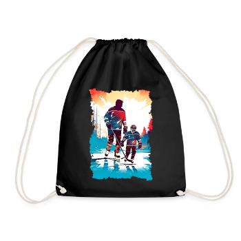 Vater und Sohn Eishockey Vatertags Geschenk - Turnbeutel - Schwarz - Vorne