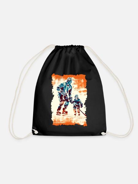 Vater und Sohn Eishockey Vatertags Geschenk - Turnbeutel - Schwarz
