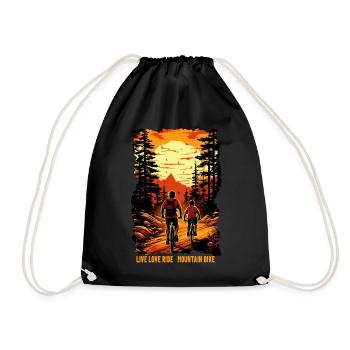 Father and son mountain bike mountain biker gift - Drawstring Bag - black - Front