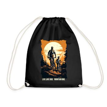 Father and son mountain bike mountain biker gift - Drawstring Bag - black - Front