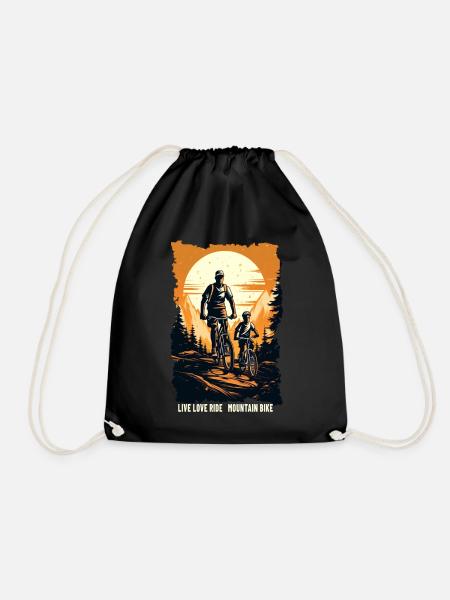 Vater und Sohn Mountainbike Mountainbiker Geschenk - Turnbeutel - Schwarz