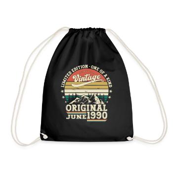 33rd Birthday Man Original June Vintage 1990 - Drawstring Bag - black - Front