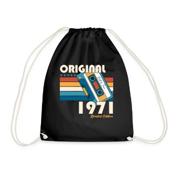 52. Geburtstag Mann Juni Jahrgang 1971 Kassette - Turnbeutel - Schwarz - Vorne