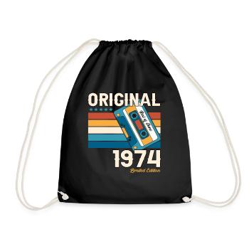 49th Birthday Man June Vintage 1974 Cassette - Drawstring Bag - black - Front