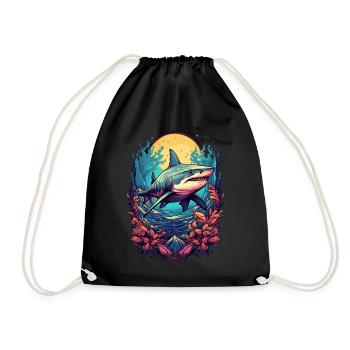 Shark Flowers Coral Reef Beach Diver Gift - Drawstring Bag - black - Front