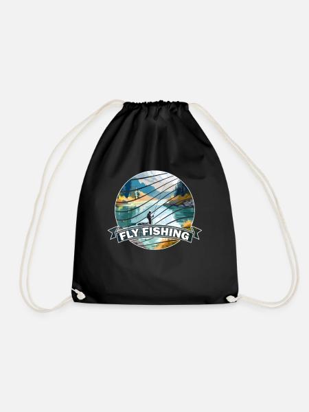 Trout Fly Fishing in the River - Retro Fly Fishing - Turnbeutel - Schwarz