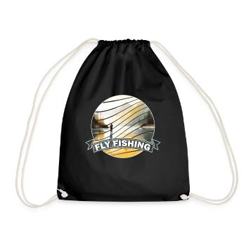 Trout Fly Fishing in the River Retro Inspired - Turnbeutel - Schwarz - Vorne