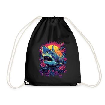 Shark Flower Coral Reef Diver Gift - Drawstring Bag - black - Front