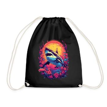 Shark Flower Oceanographer Diver Gift - Drawstring Bag - black - Front