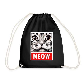 MEOW Meow Cute Cat Face Gift - Drawstring Bag - black - Front