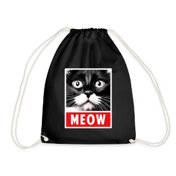 MEOW Meow Cute Cat Face - Drawstring Bag - black - Front